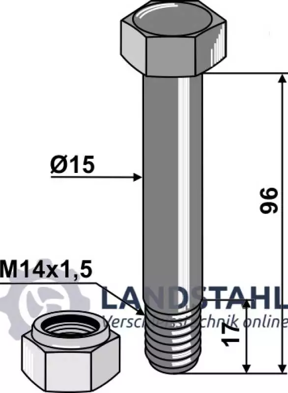 Schraube mit Sicherungsmutter - M14x1,5 - 10.9